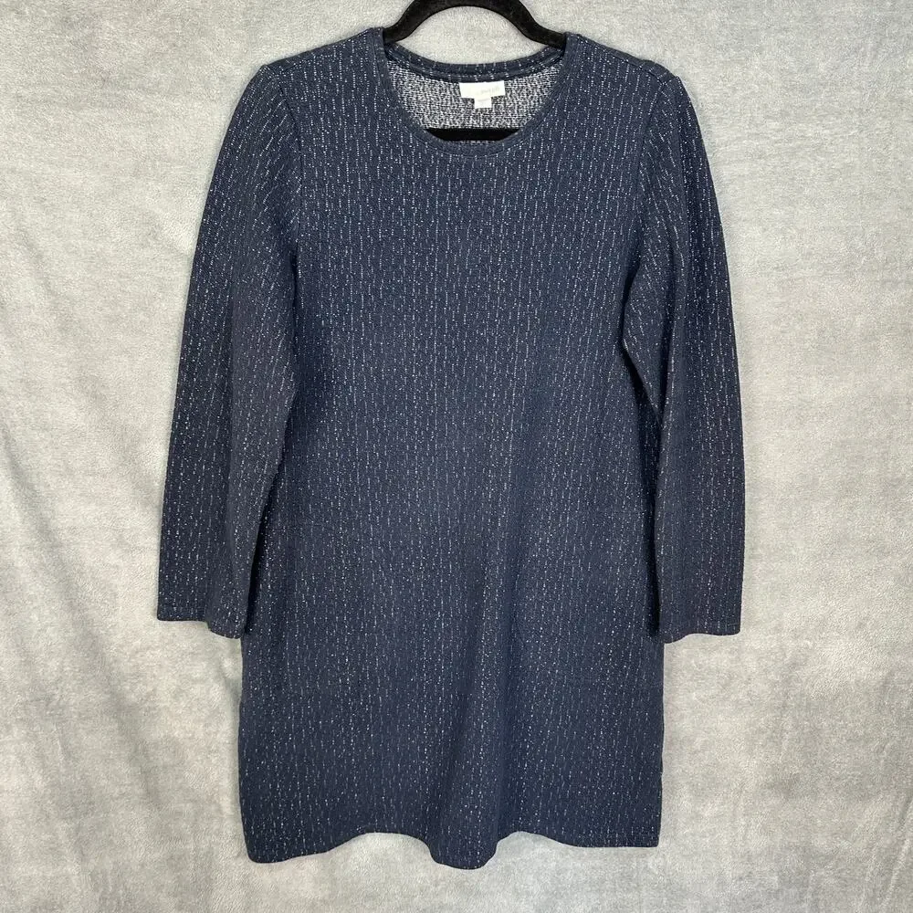 J Jill Dress Womens Small Navy Long Sleeve Pockets Minimalist Lagenlook Office